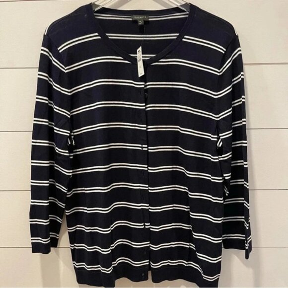 Talbots Sweaters - Talbots Navy & White Striped Lightweight Cardigan Sweater Womens Size XL NWT